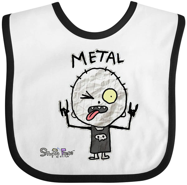 Inktastic metal-face baby bib protects outfits during meals.