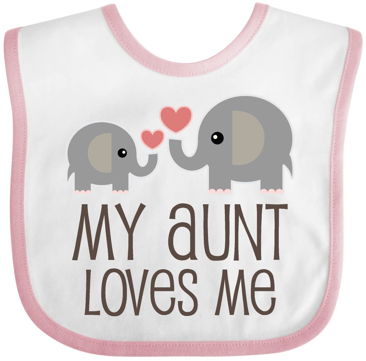 inktastic My Aunt Loves Me bib front view with elephants and hearts, soft cotton.