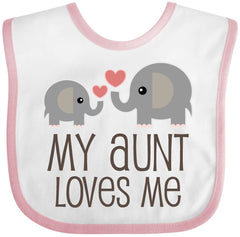 inktastic My Aunt Loves Me bib front view with elephants and hearts, soft cotton.