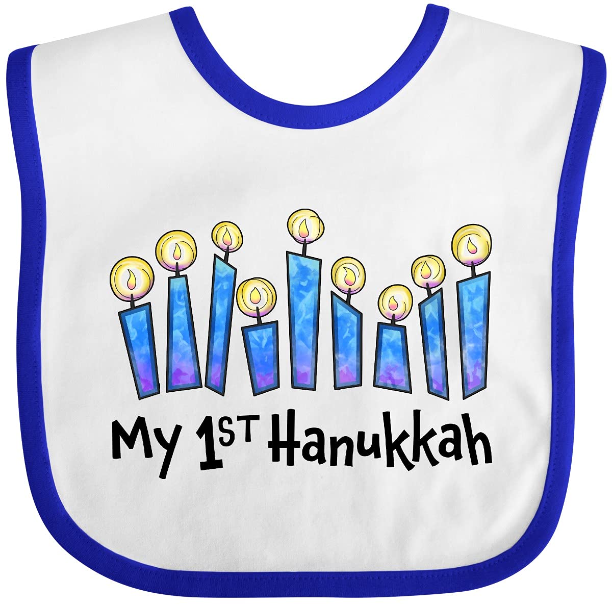 Inktastic My First Hanukkah bib with lit candles protects clothes during festive meals