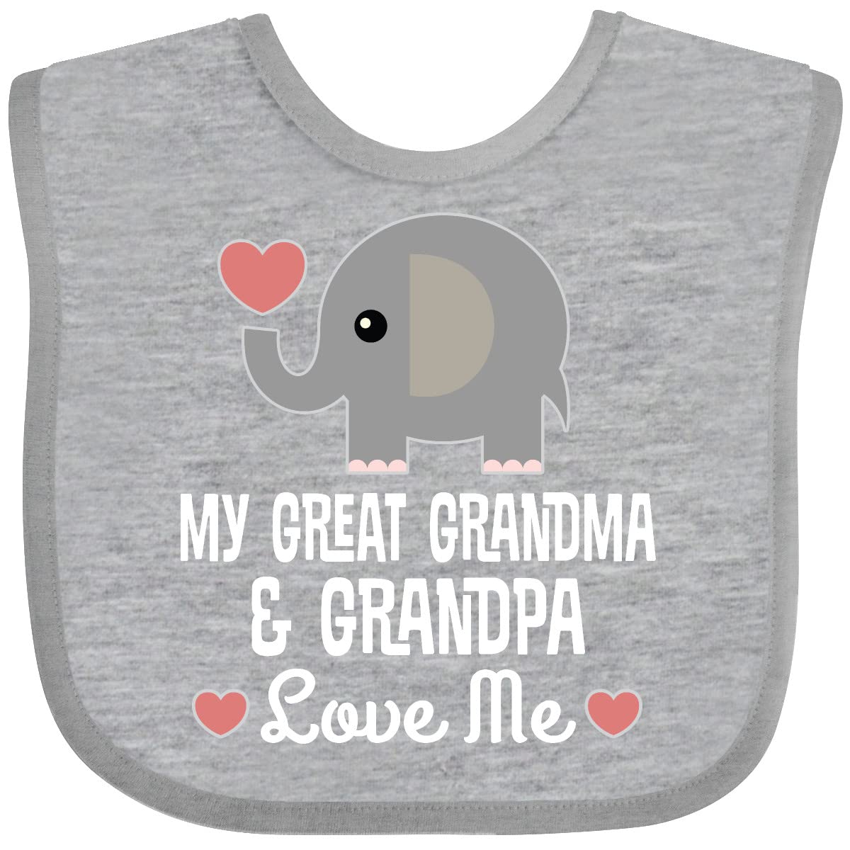 inktastic My Great Grandma and Great Grandpa Love Me bib with elephant design and loving quote.