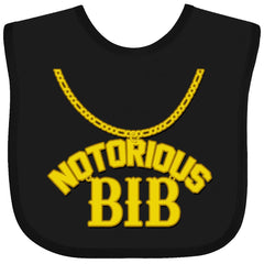 inktastic Notorious Bib in black, soft cotton with secure closure for comfy meals