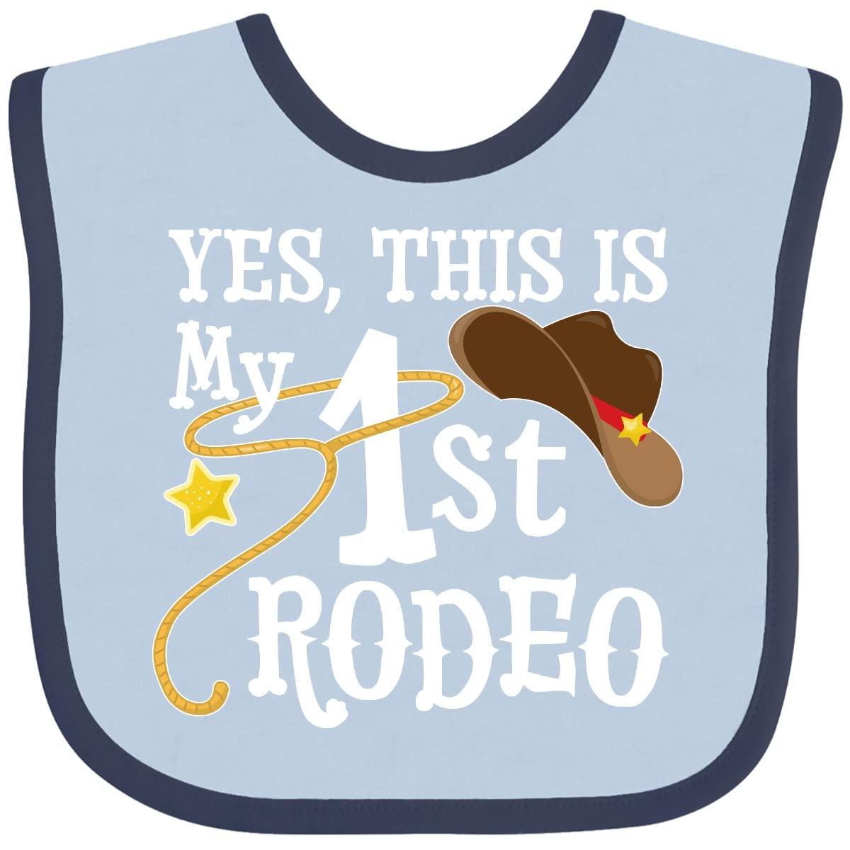 inktastic Yes, This Is My 1st Rodeo cowboy hat with red band and lasso bib for cute photos.