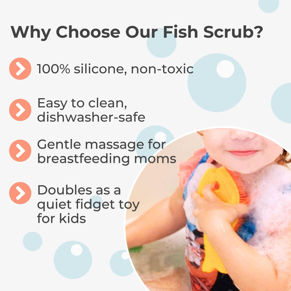 Innobaby Bathin' Smart Fish Scrub pink offers gentle breast massage for comfort.