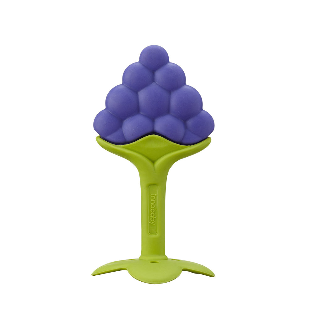 Innobaby Teethin Smart EZ Grip grape teether with a fruit shape for targeted gum relief.