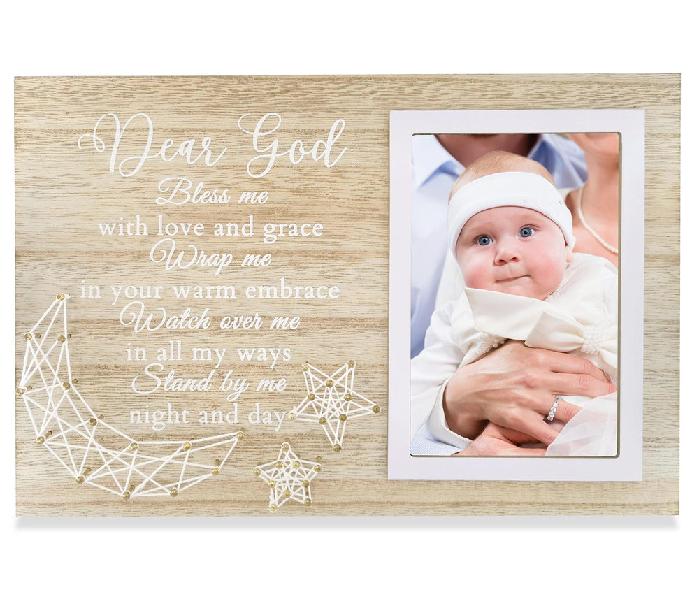 InnoBeta baptism frame with 4x6 photo space and wooden finish for a timeless keepsake.