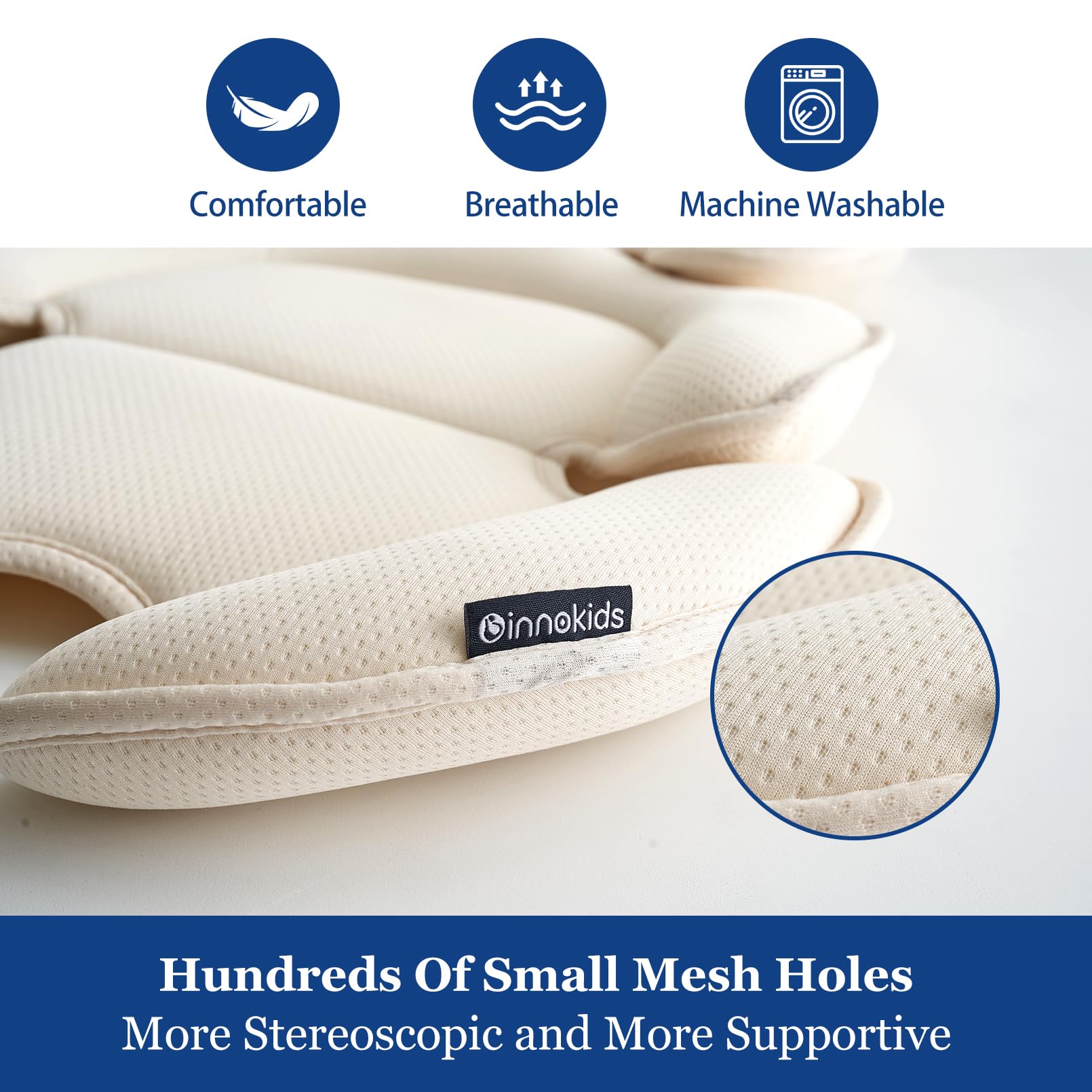 Innokids soft breathable pillow cover feels gentle against baby's skin.