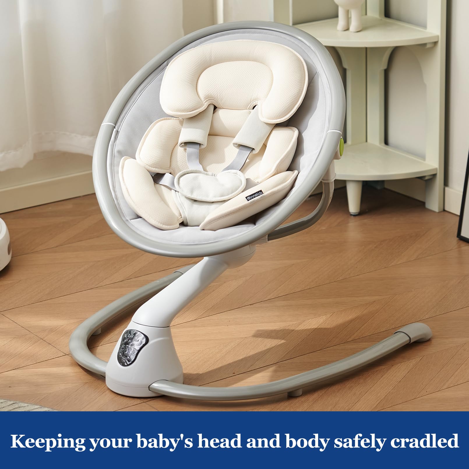 Innokids white infant pillow adds clean, minimalist style to travel gear.