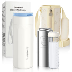 Innoworld breastmilk cooler with 360-tube showing all-day cooling capability