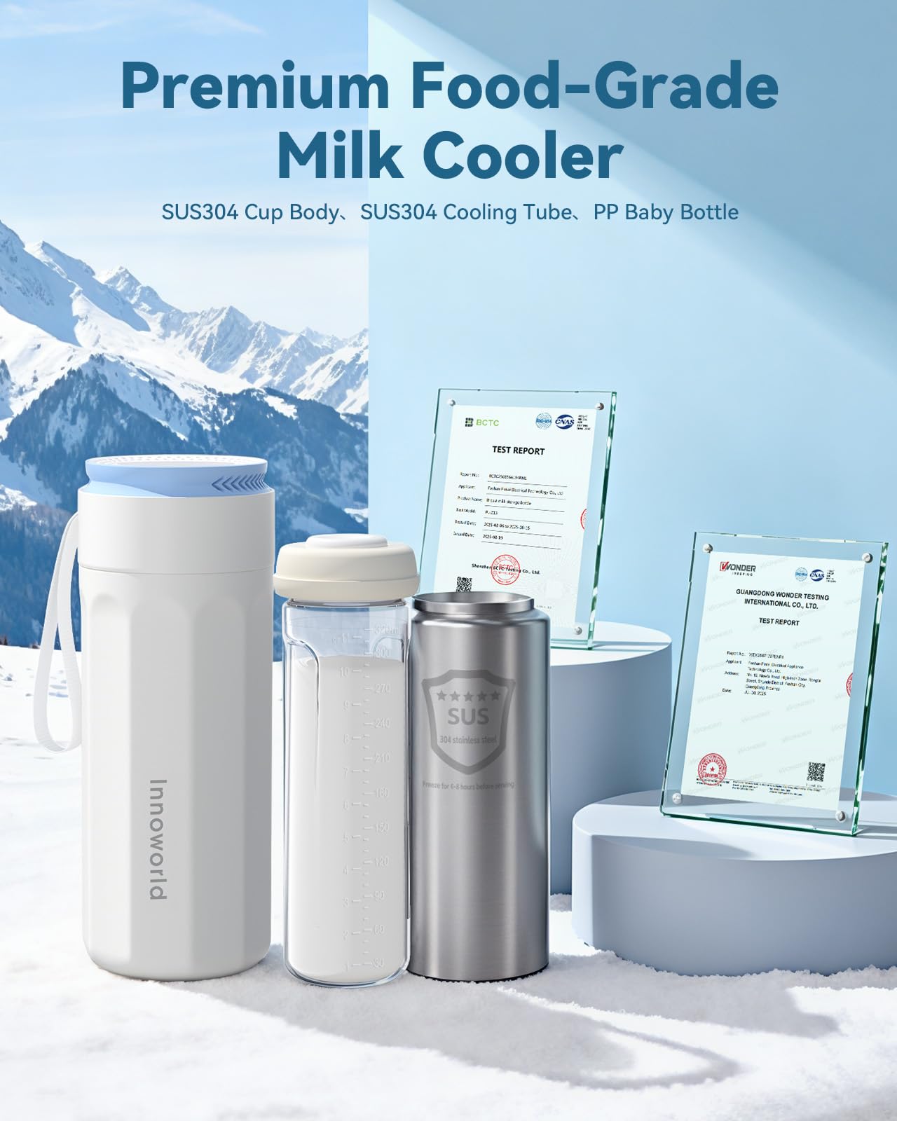 Innoworld cooler with bottle inside demonstrating compact travel design