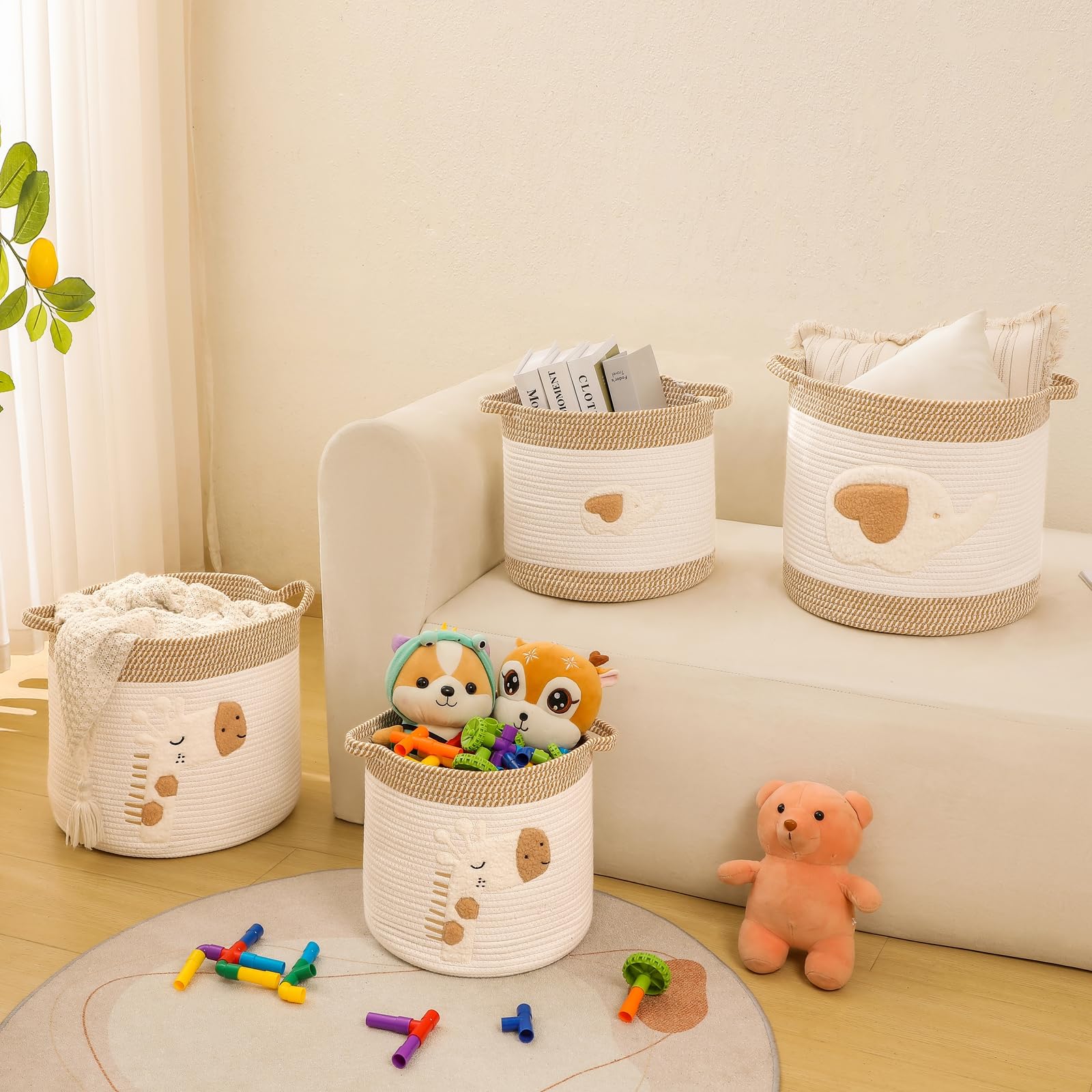 INough blanket basket stands upright, reducing clutter and improving organization
