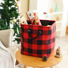 INough buffalo plaid storage bin collapsible side view for easy stowage