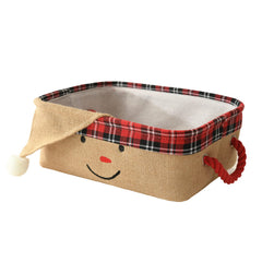 INough Christmas baskets front view shows festive embroidery and sturdy handles for easy carry.