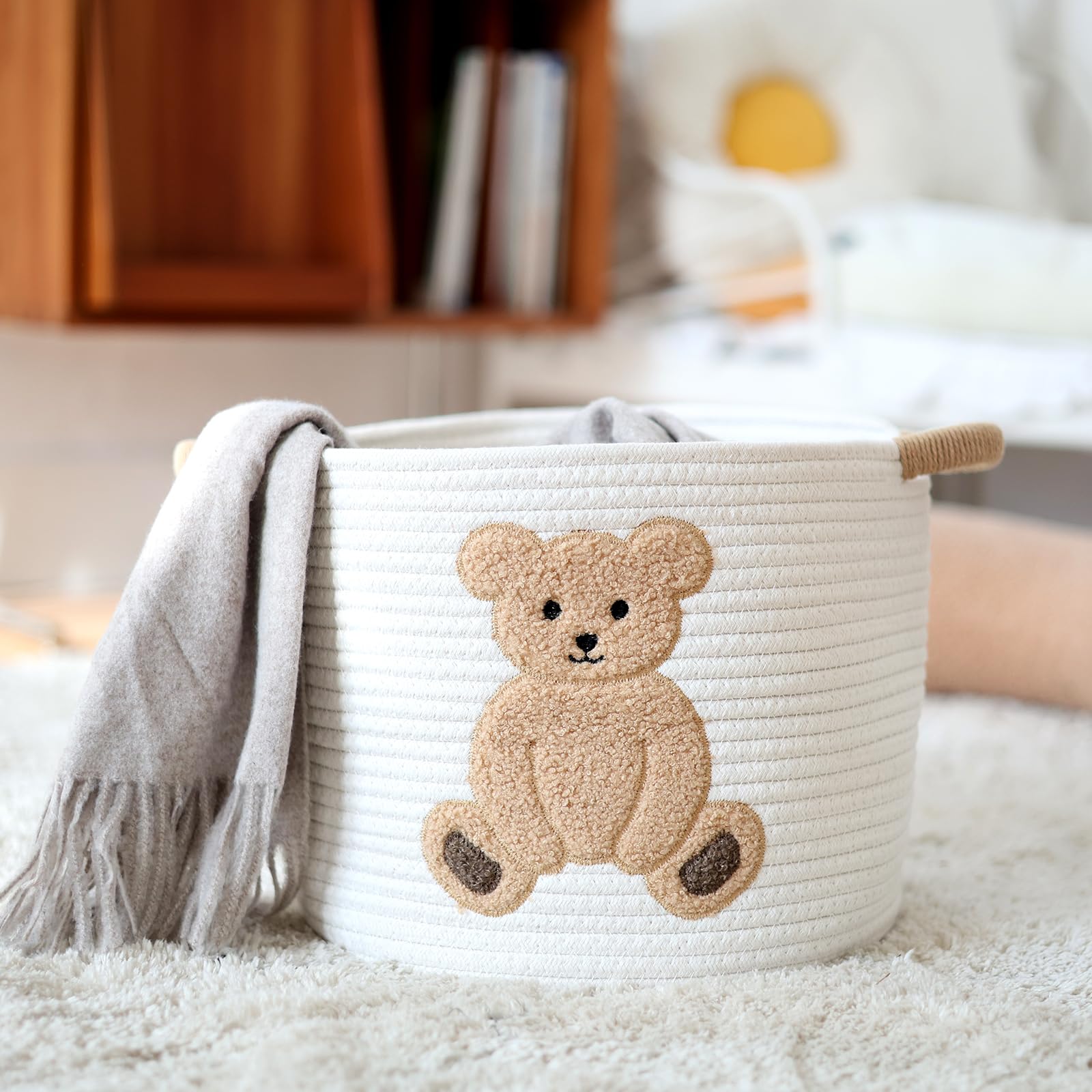 INough basket measures 12x12 inches for blankets and plush items