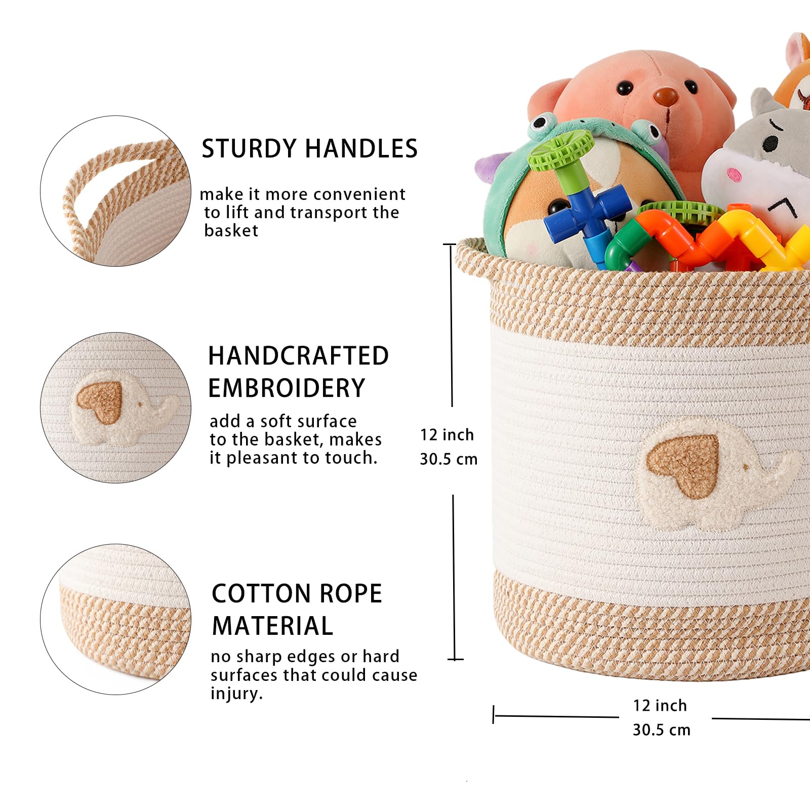 Large INough bin measures 12x12 inches for toys, blankets, books.