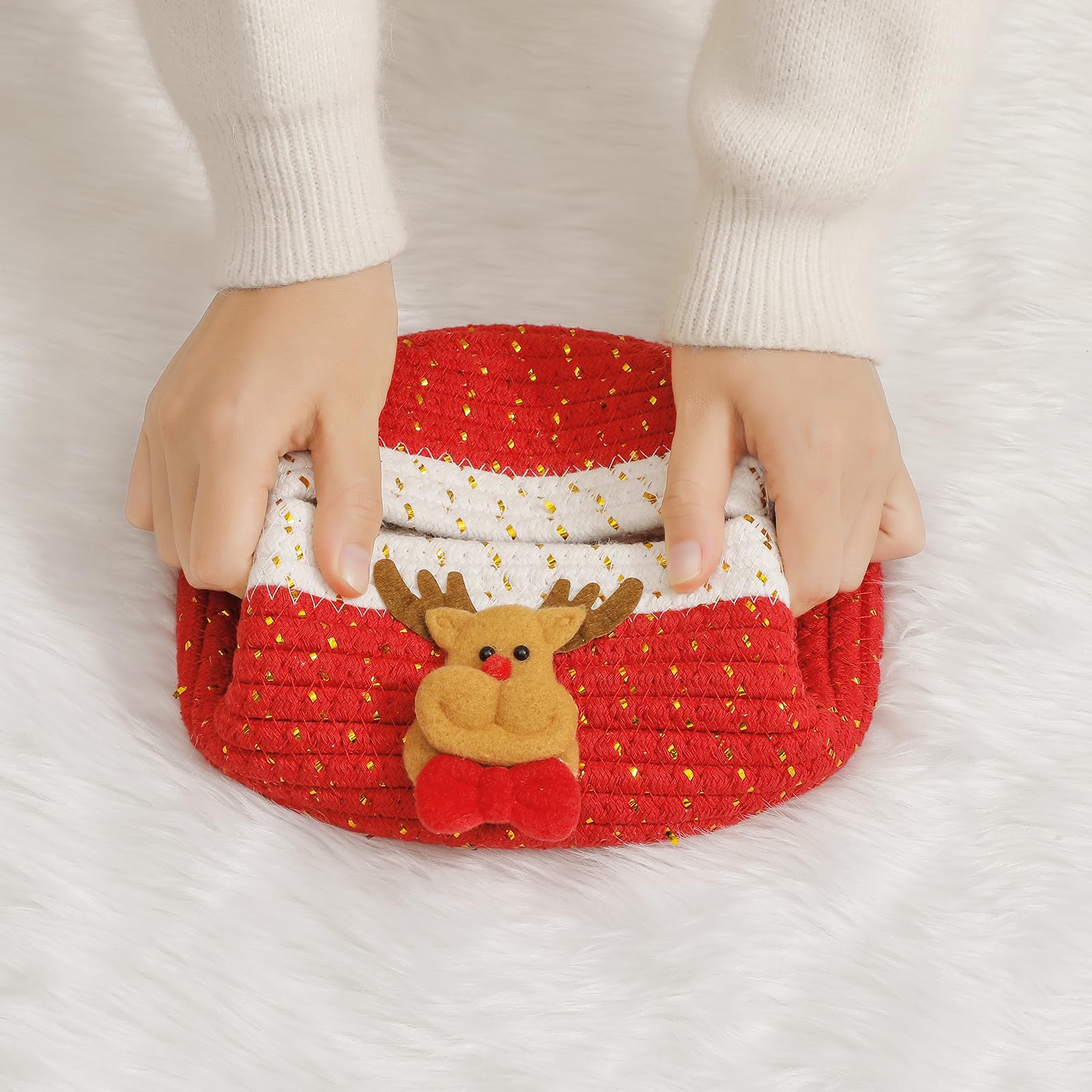 INough red basket enhances living room or nursery decor.