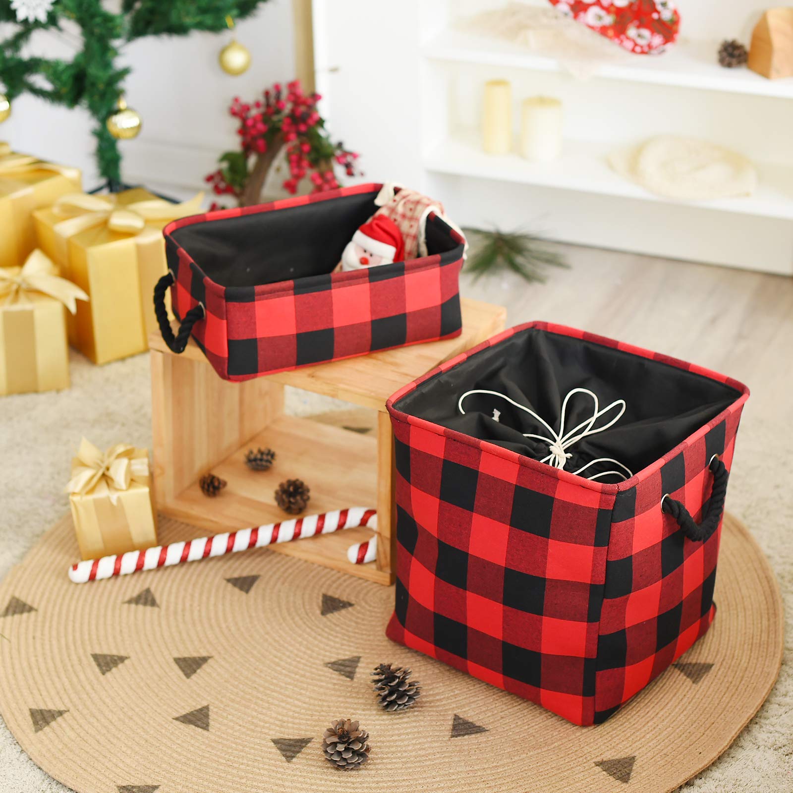 INough basket with rope handles for easy room-to-room transport