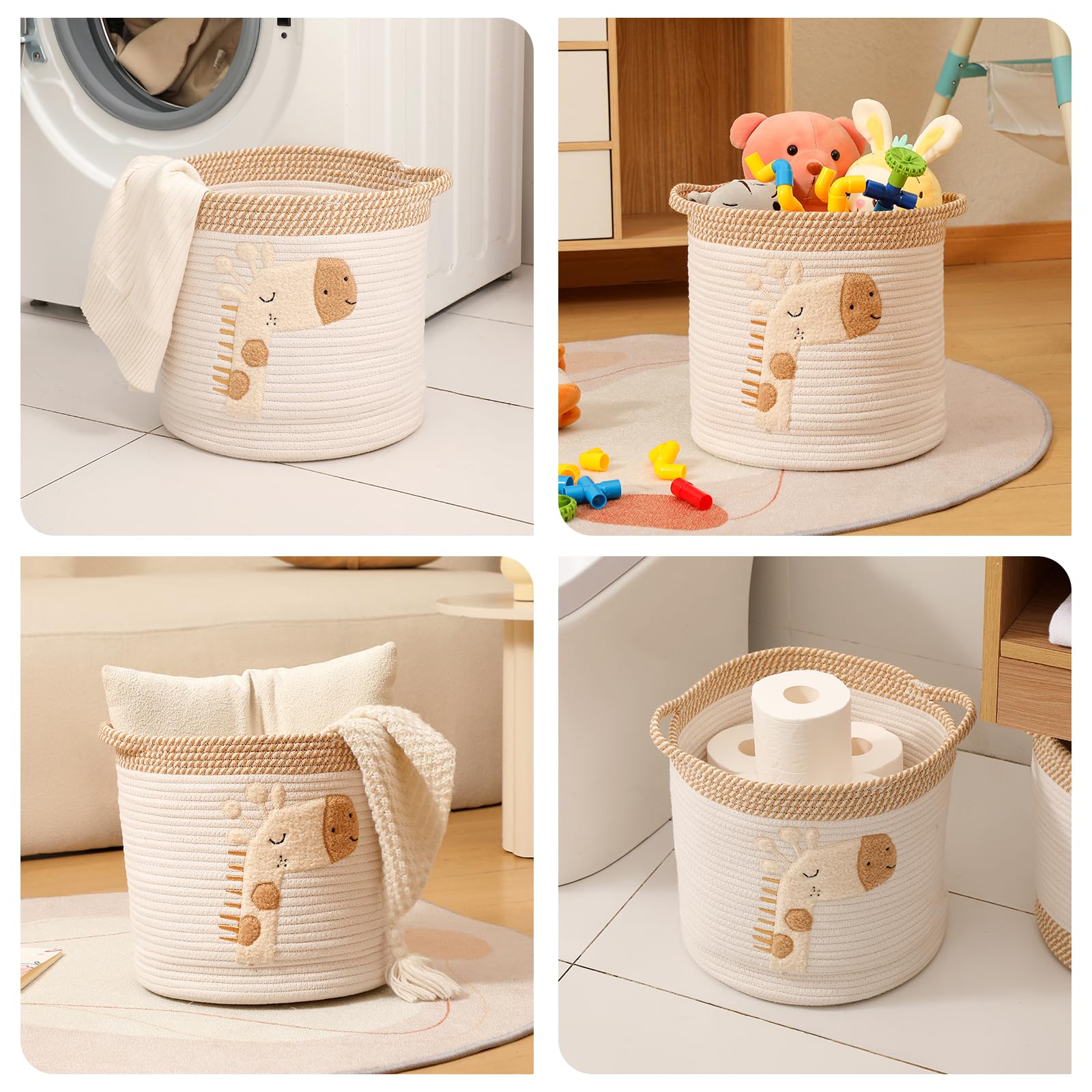 INough toy storage used as a blanket basket in living spaces.