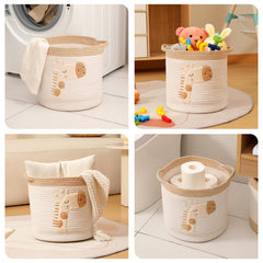 INough toy storage used as a blanket basket in living spaces.