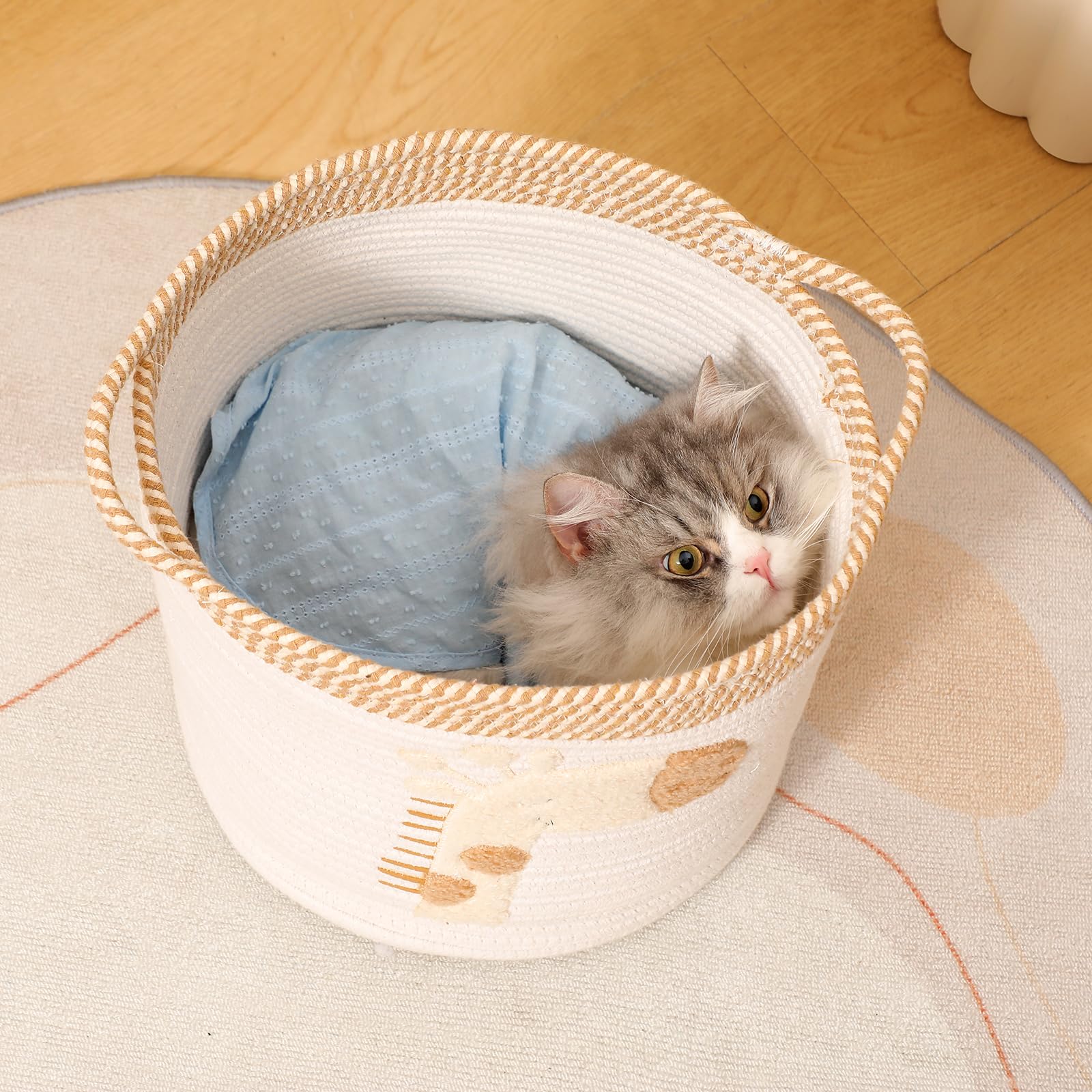 INough basket handles provide easy carrying for tidy room transitions.