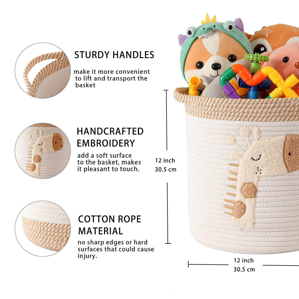 INough nursery decor basket complements soft furnishings with playful charm.