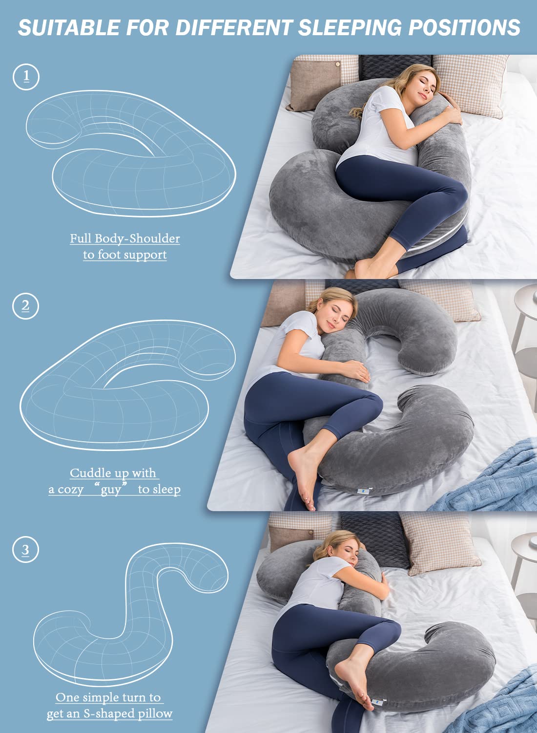 INSEN pillow demonstrates 58-inch length ideal for side sleepers seeking body alignment