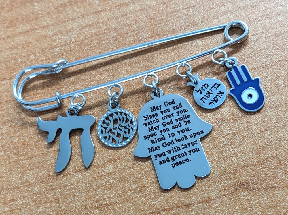 InspiJ safety pin includes Shema Yisrael charm for daily remembrance