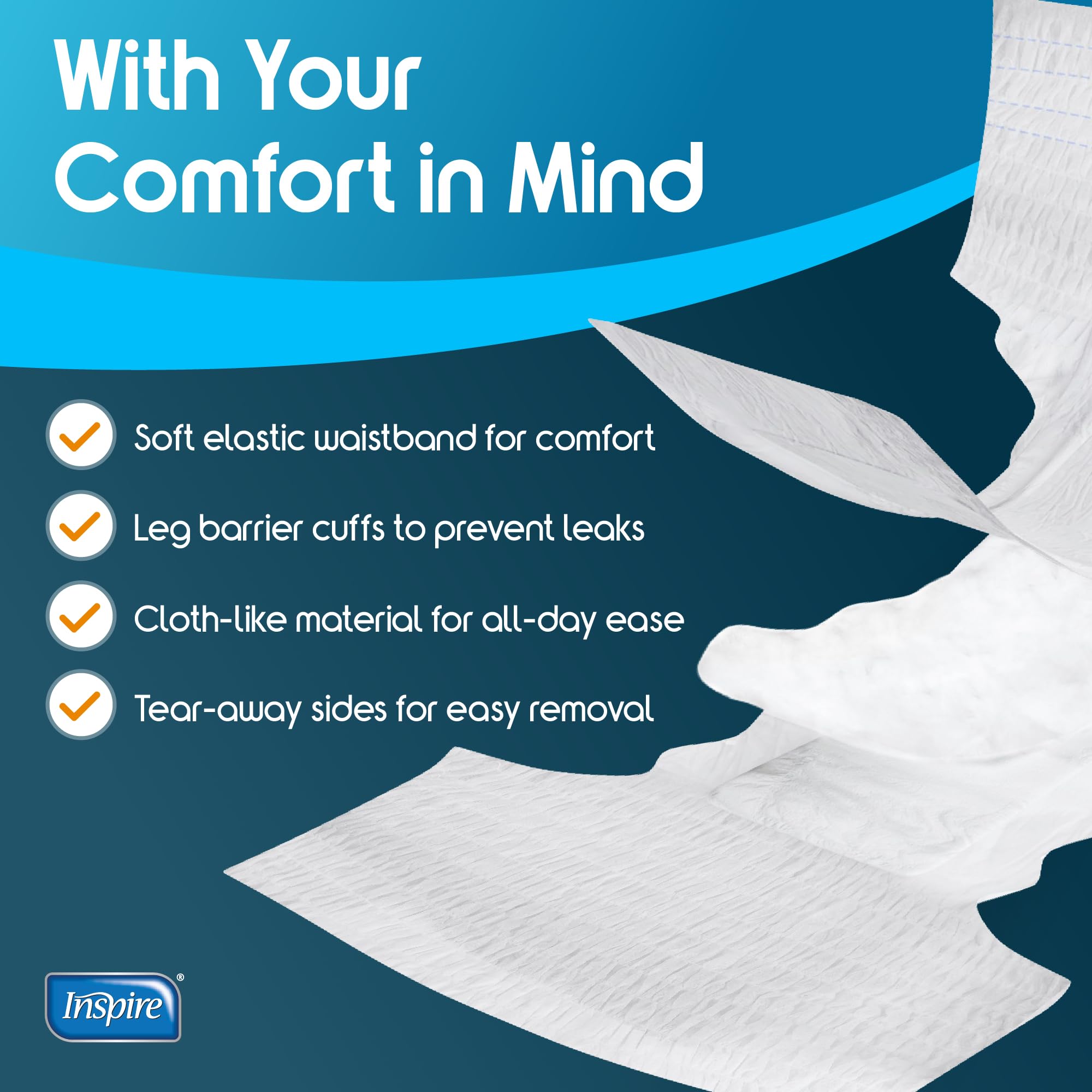 Inspire cloth-like pull-up diaper offering discreet, comfortable wear.