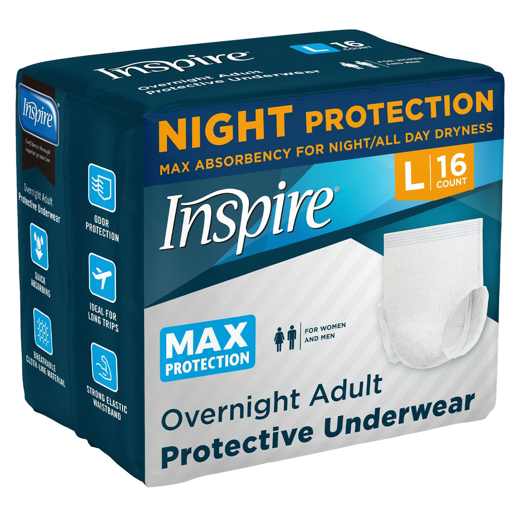 Inspire latex-free diaper reducing irritation for sensitive skin.