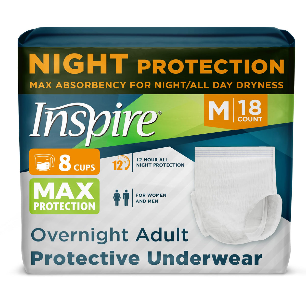 Inspire adult diapers max absorbency core for day and night protection.