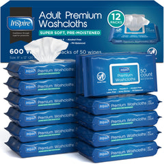Inspire large 8x12 inch adult wipe for thorough cleansing, showing the plush texture.