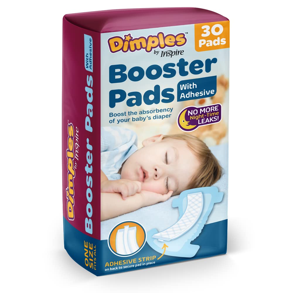 Inspire Dimples Booster Pads with adhesive strip for secure diaper placement and leak prevention.