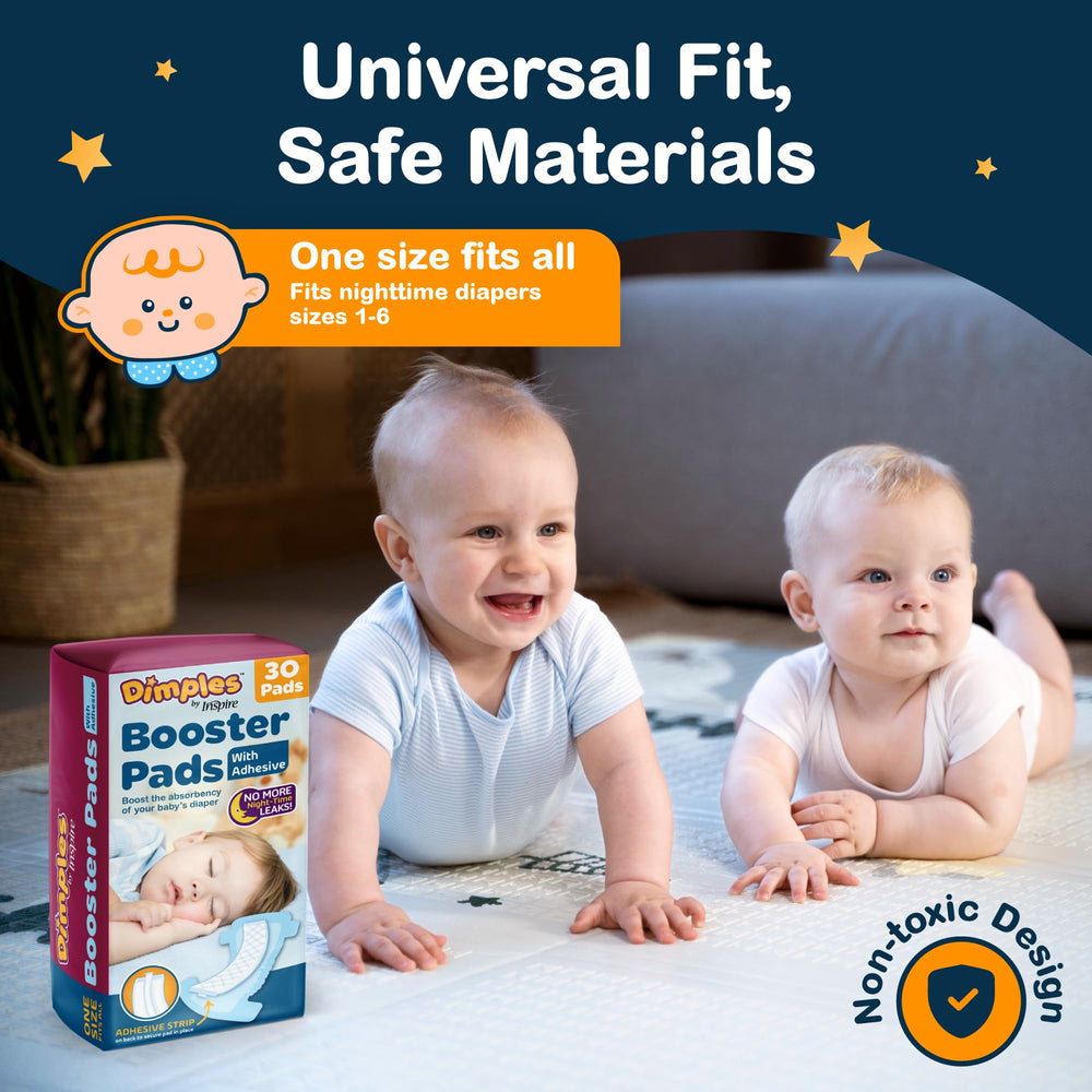 Inspire Dimples Booster Pads add overnight absorbency when placed inside the diaper.