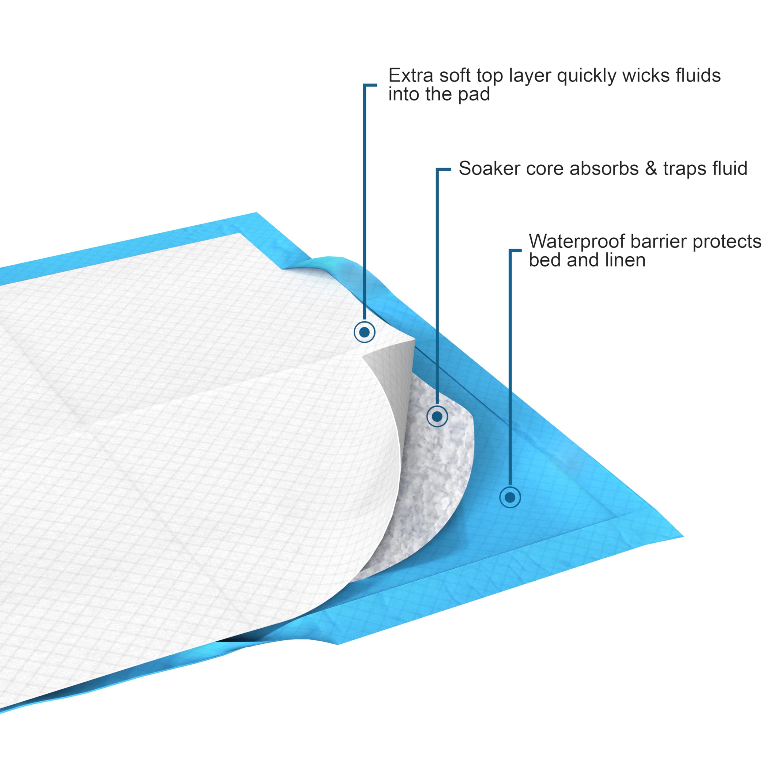 Soft top surface and absorbent core give comfortable protection.