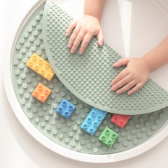 Inspire My Play silicone baseplate green full view, compatible with major brands for creative play
