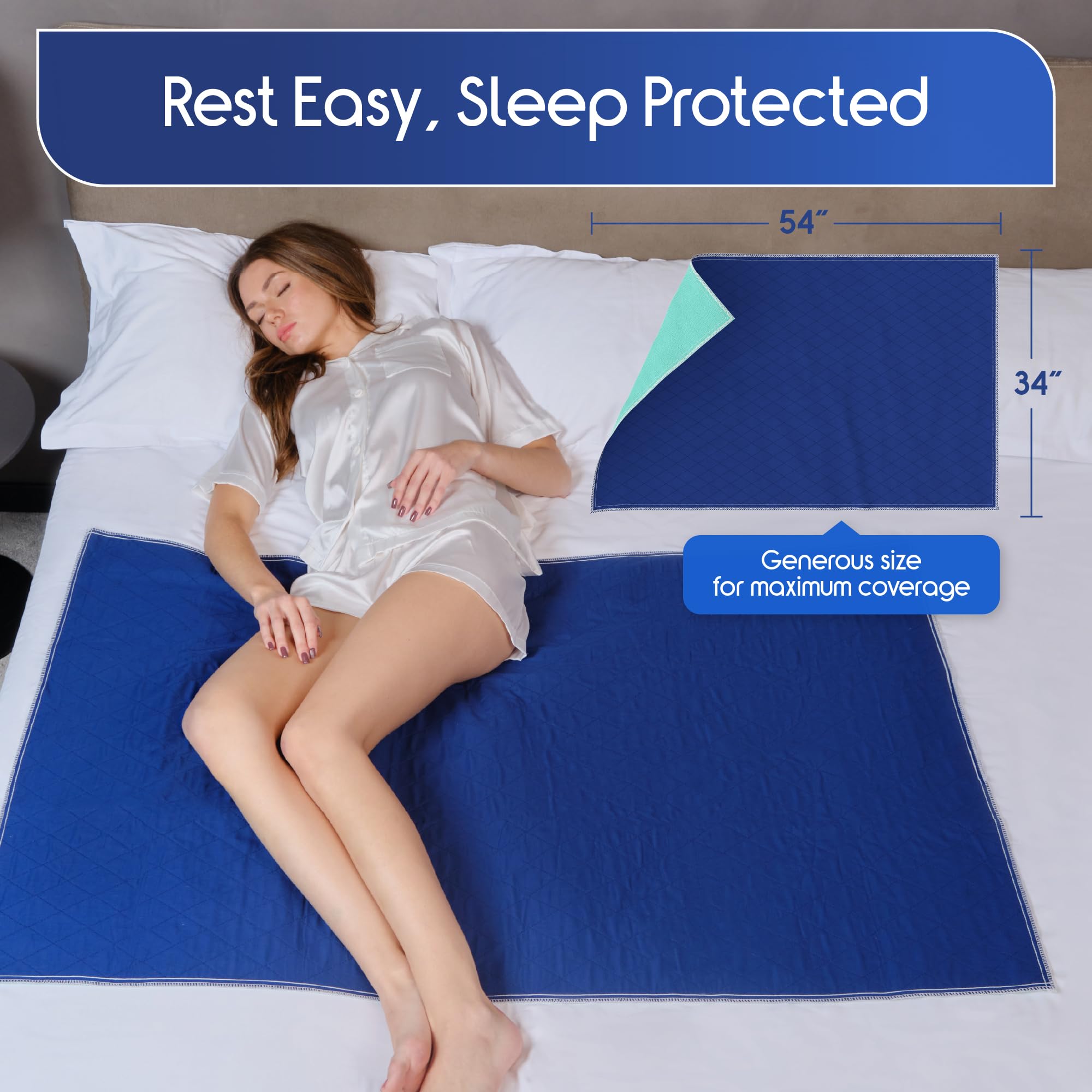 Inspire quilted bed pad 34x54 on mattress highlighting oversized protection.