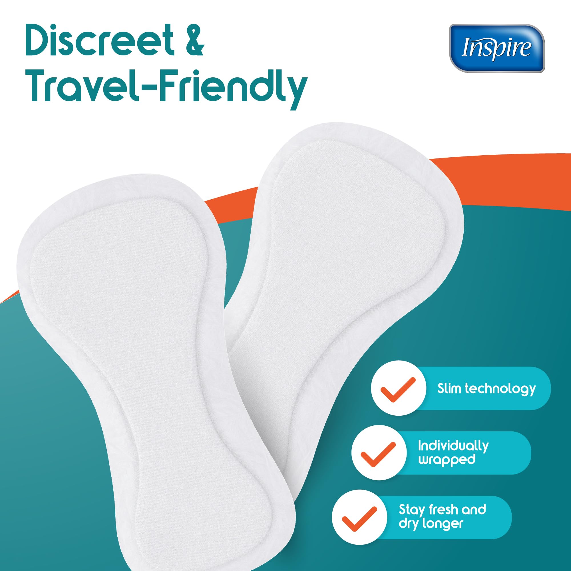 Inspire Ultra Booster Pad with adhesive strip stays securely in disposable underwear.