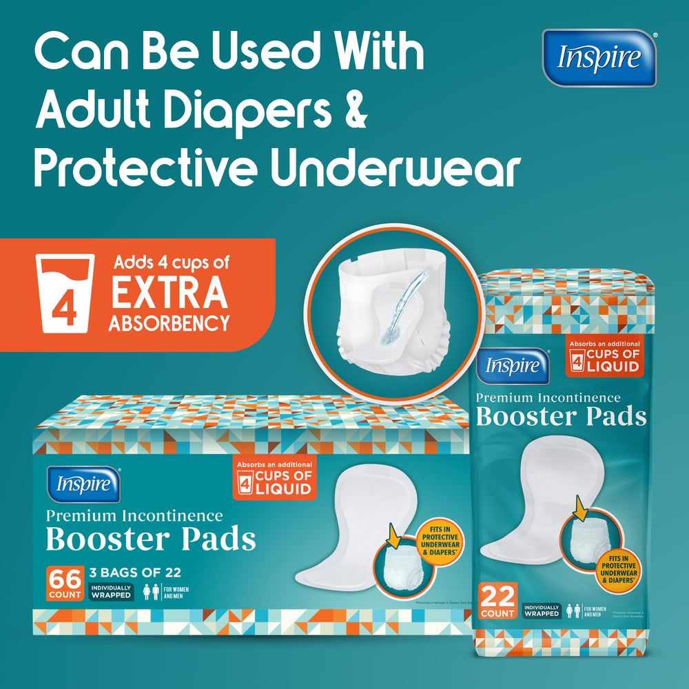 Inspire Ultra Booster Pad compatible with disposable diapers and underwear.