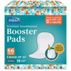 Inspire Ultra Booster Pad with adhesive strip securely placed in incontinence underwear for stability.