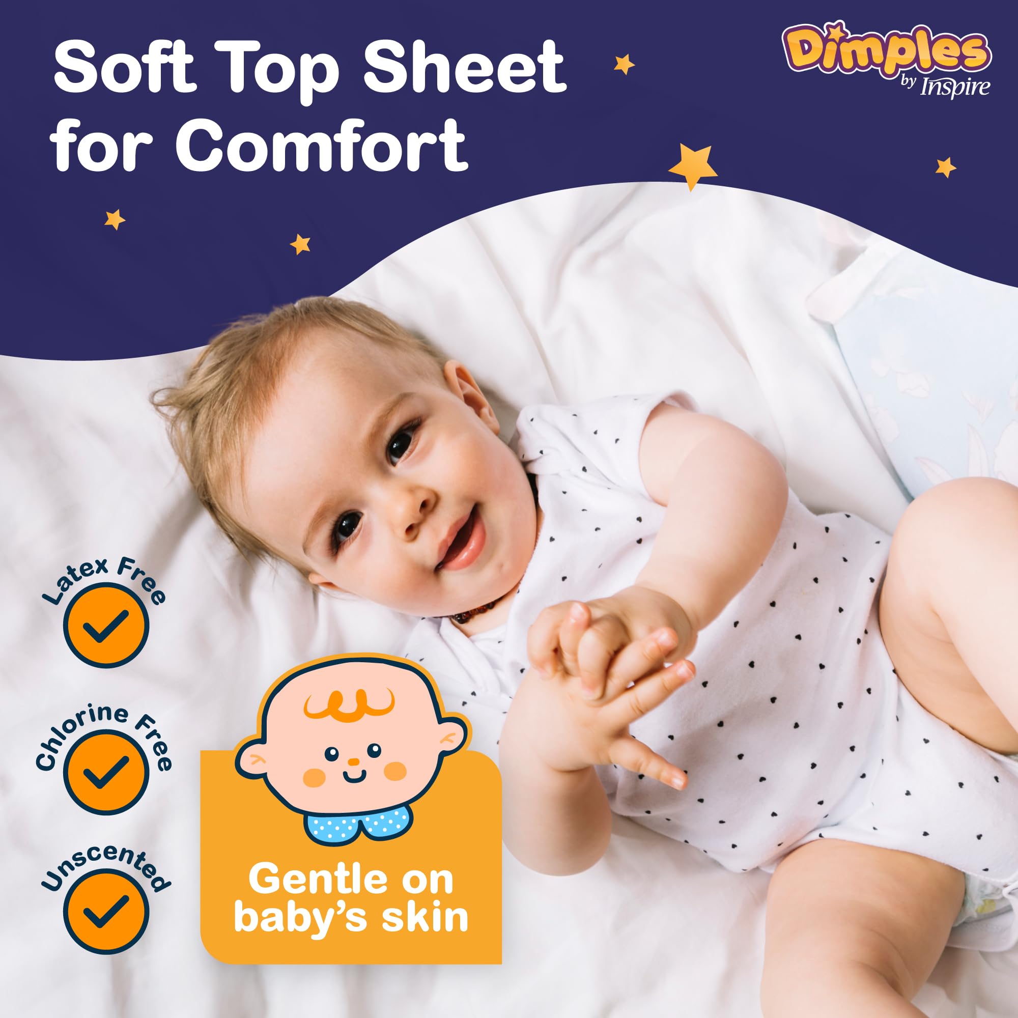 Inspire Ultra Dimples pad highlights chlorine-free materials for skin-friendly use.