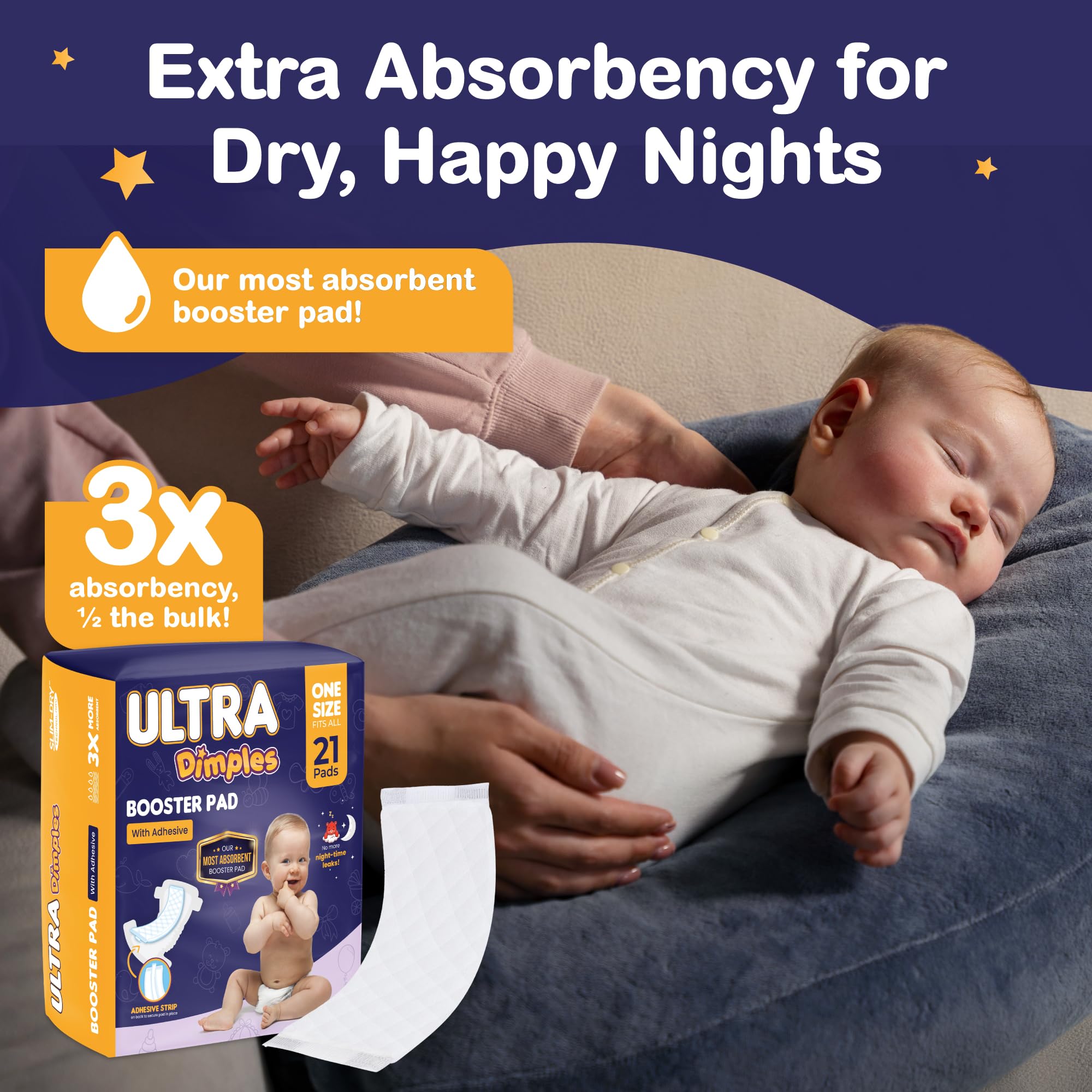 Inspire Ultra Dimples pad shown for overnight use with high absorbency features.