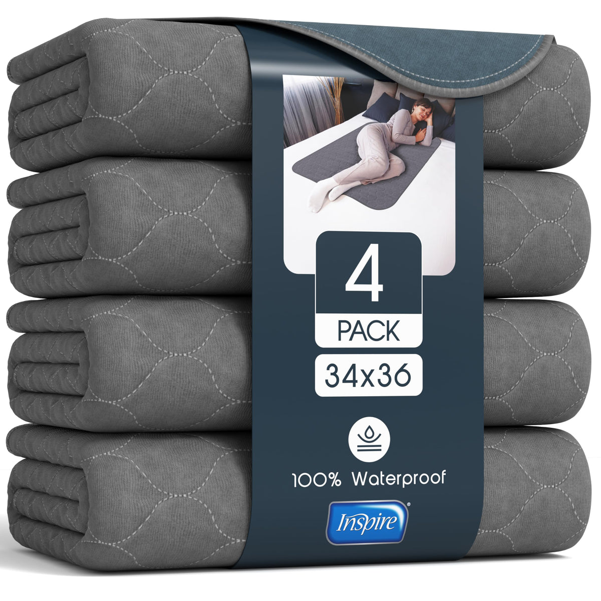 Inspire Underpads offer 34x36 inch coverage for bed protection and mess containment.