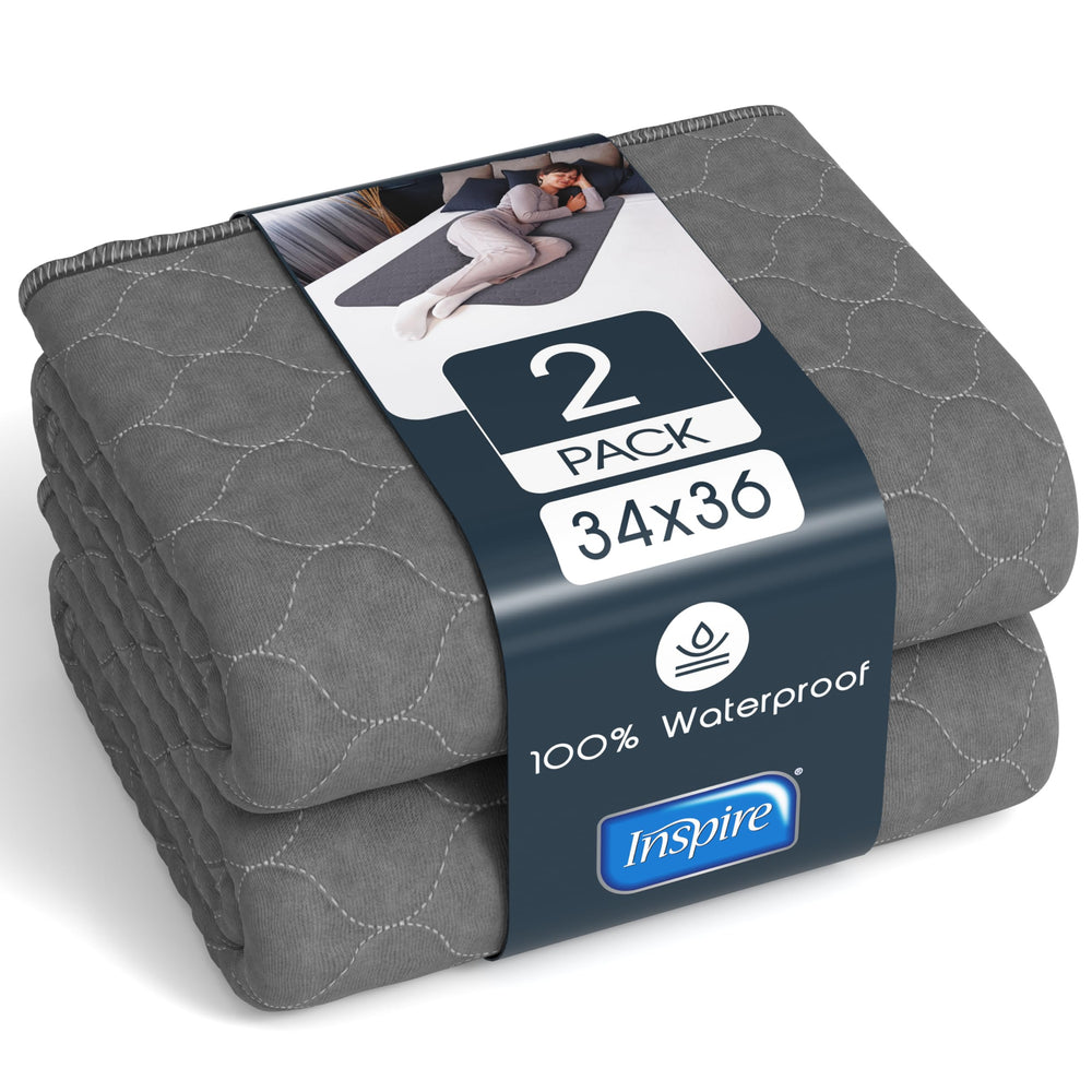 Inspire Underpads dark gray stain-hiding fabric protects beds and linens.
