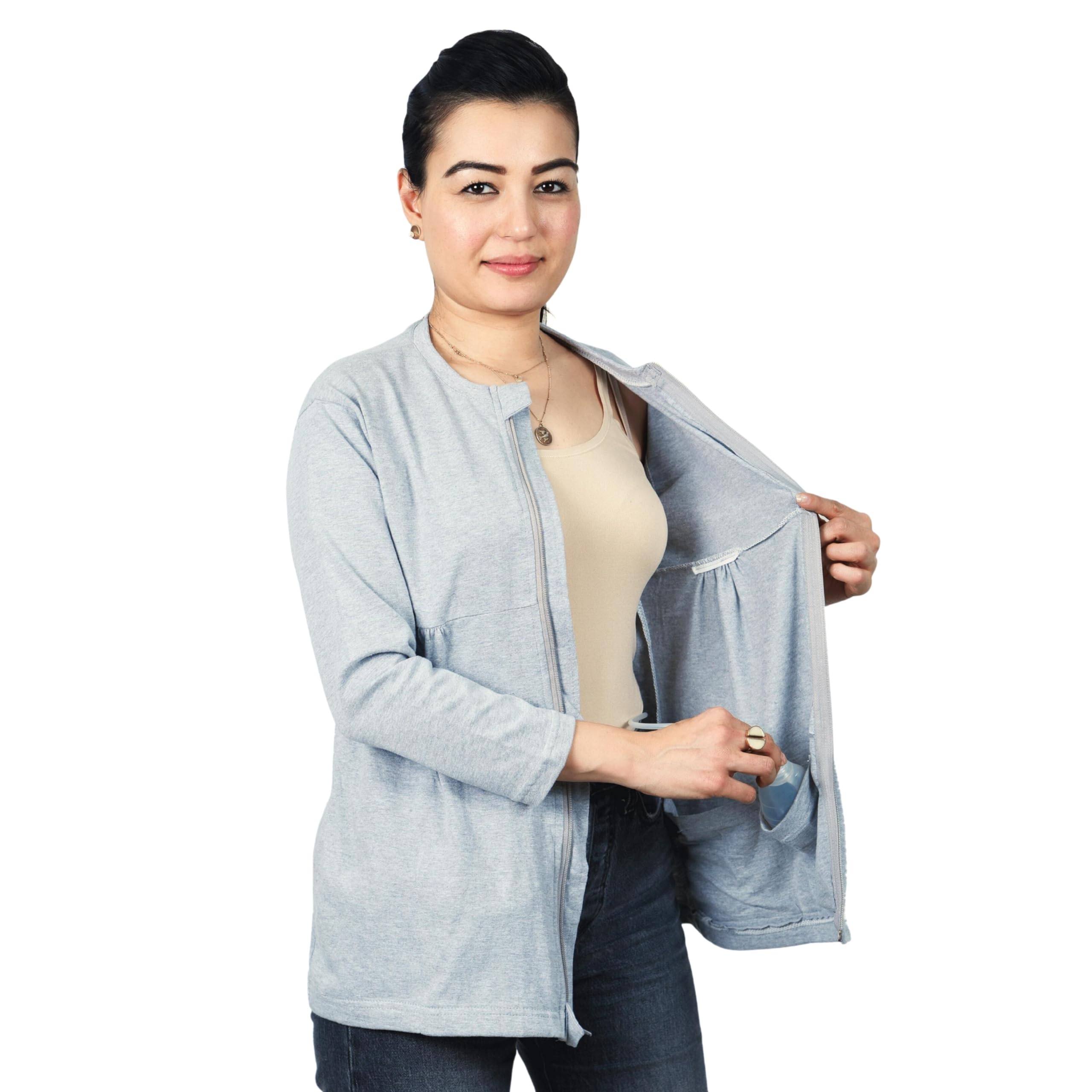 Inspired Comforts mastectomy recovery shirt with drain pockets and zip access for discreet healing