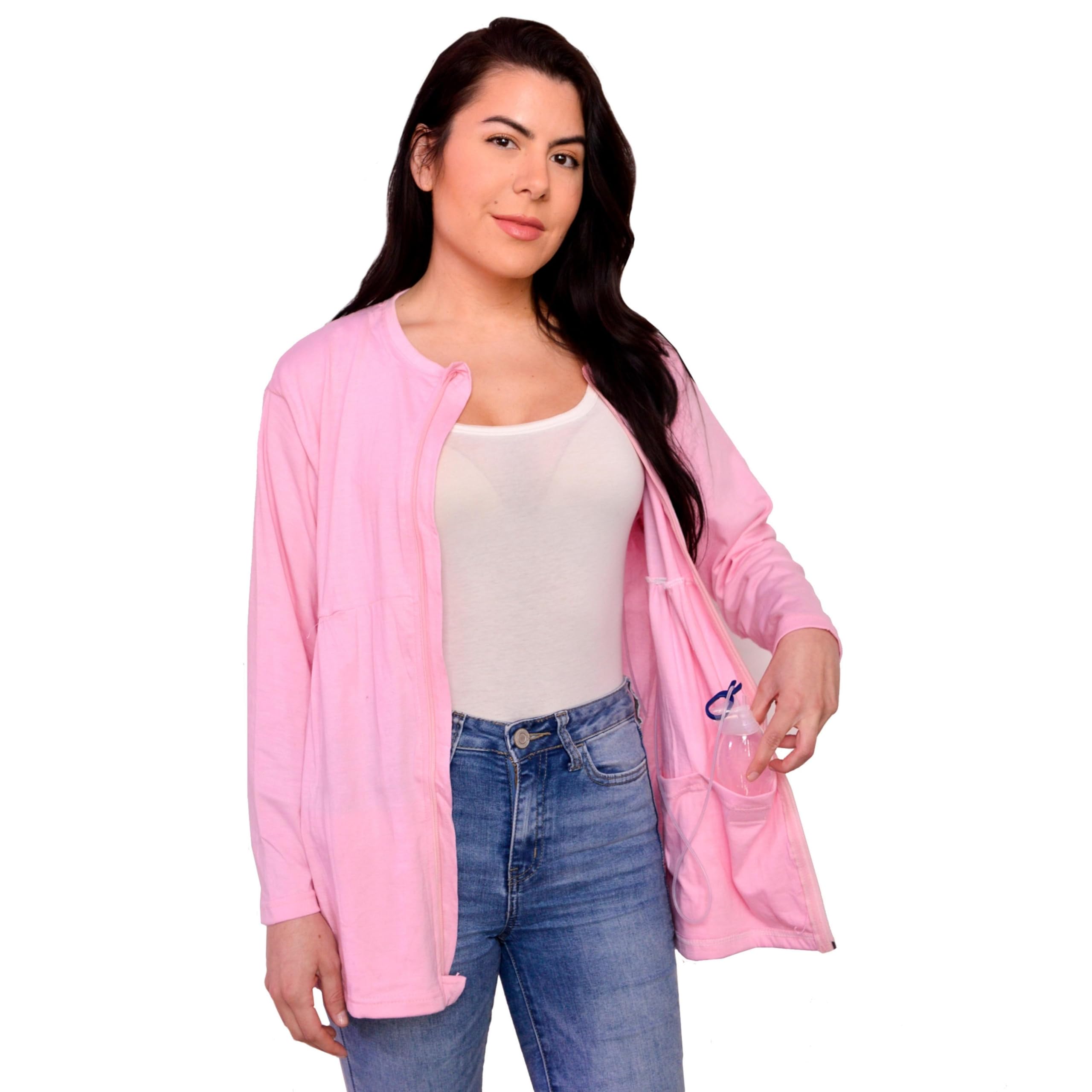 Inspired Comforts Mastectomy Recovery Shirt shows drain pockets for discreet post-surgery needs.