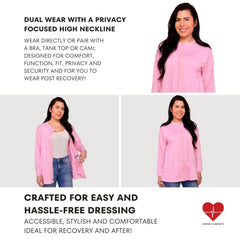 Internal drainage tube fasteners on Inspired Comforts Mastectomy Shirt securing tubes