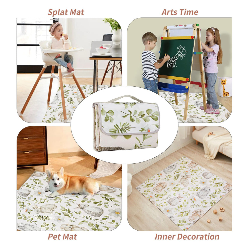 Insular Baby Splat Mat Rabbit with waterproof surface for quick cleanup after spills.