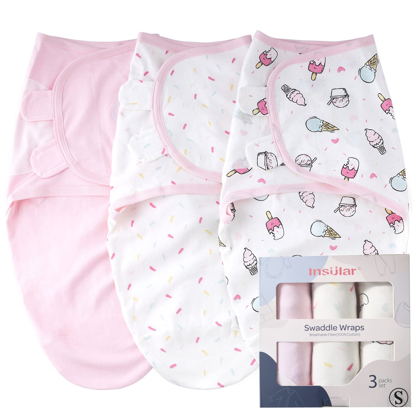 Insular baby swaddle with ice cream design soothes newborns for peaceful naps.