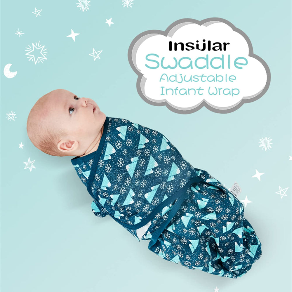 Insular swaddle sack with Velcro wings offers secure adjustability for a snug fit.