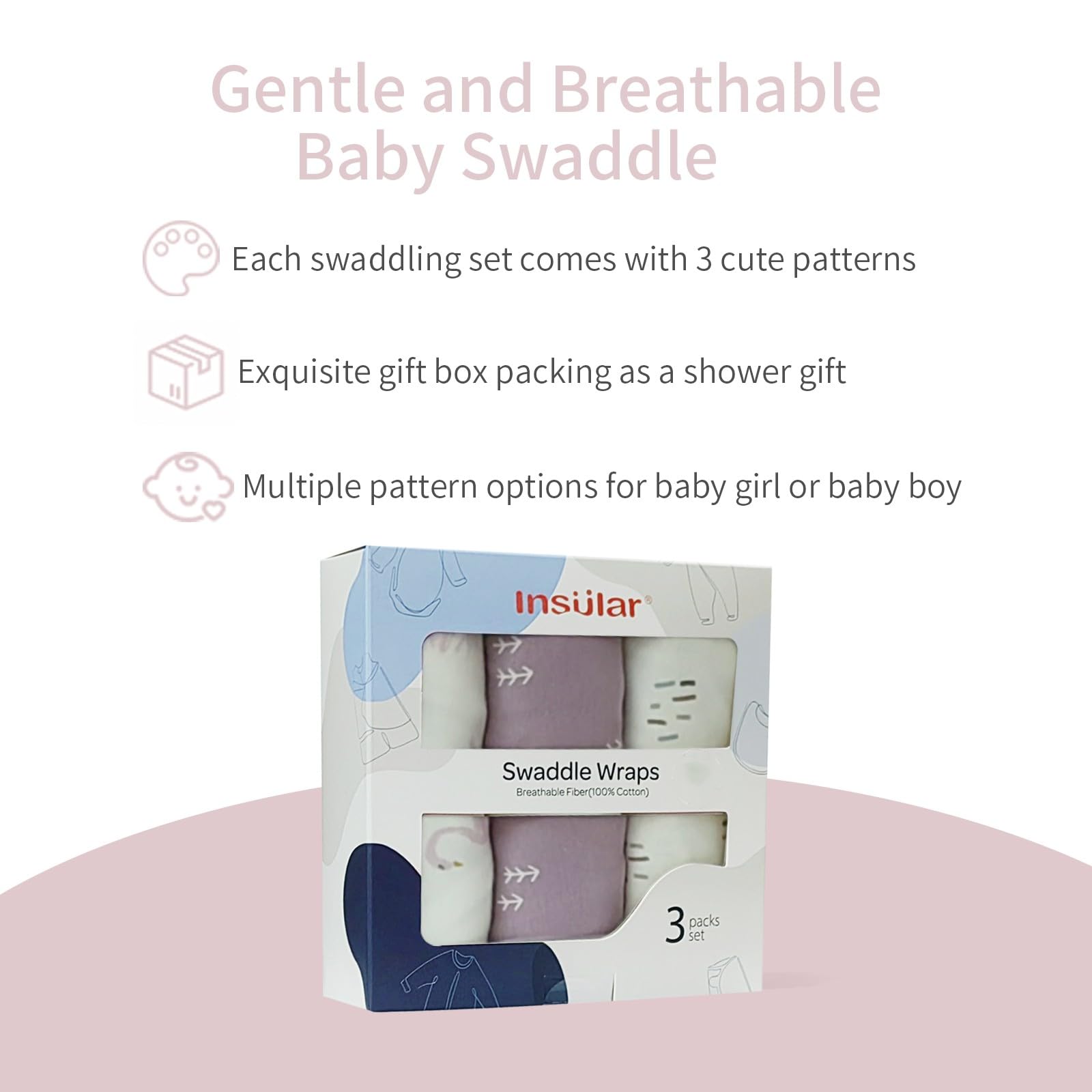 Insular Baby Swaddle Wrap Beige Swan wings with velcro closures for secure fit